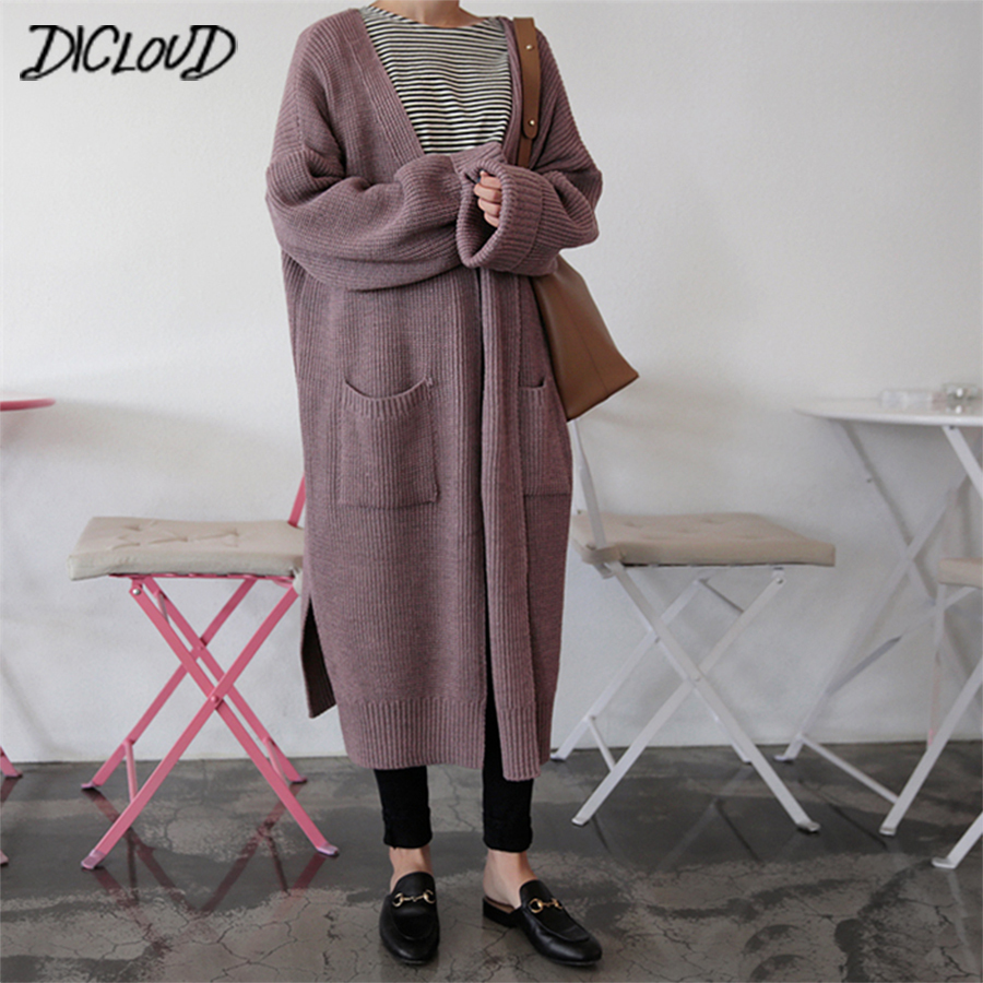 DICLOUD Fashion Long Cardigan Women Fashion Harajuku Loose Knit Sweater Women Casual Black Oversized Jacket Coat Autumn Y200819