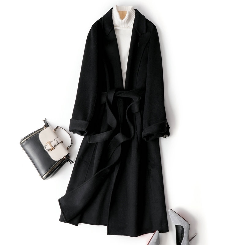 Mozuleva Double Sided Cashmere Coat Female Winter Korean Version Loose Long Wool Coat Coffee Color Strend 201103