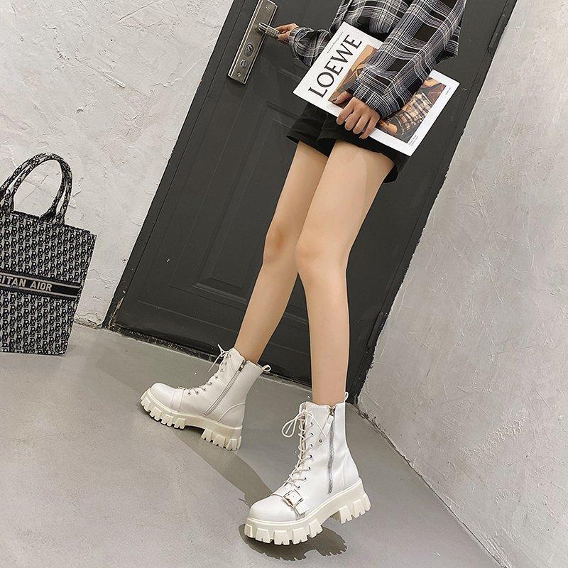 2020 Autumn Women White Boots High Platform Gothic Shoes Female Fashion Black Punk Combat Boots Women Square Heeled Ankle1