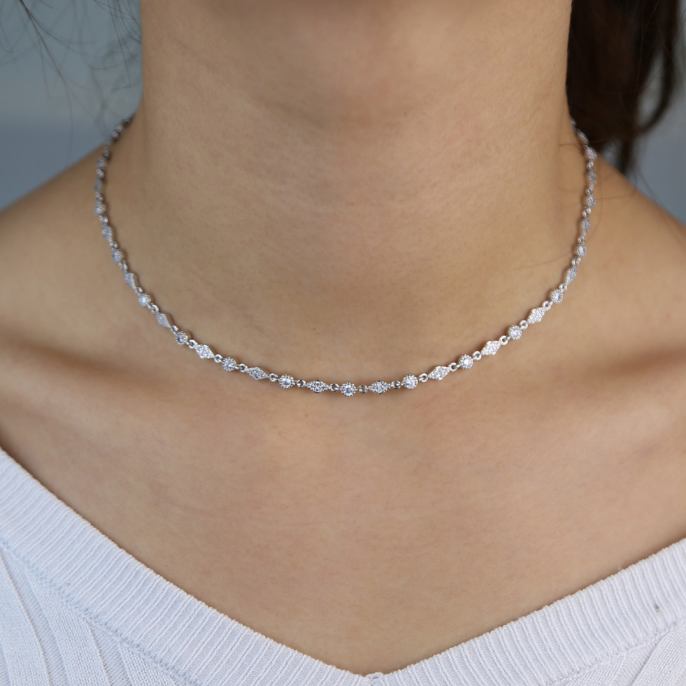 Delicate Ollarbone CZ Necklace Silver Color WeddinG EnGaGement Bridal Gift TenniS Cz Station Chain Chocker Jewelry