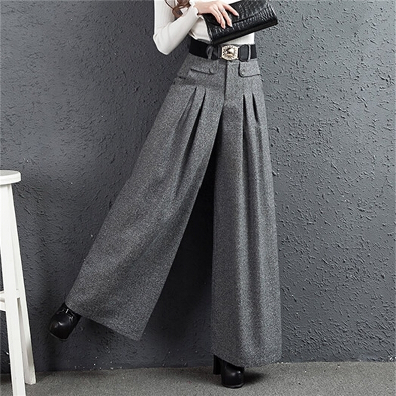 Palazzo Pants Autumn Winter New South Korea Cloth Wide-legged Height Straight Pants Gray Women Wool Leg Pants 201111
Palazzo Pants Autumn Winter New South Korea Cloth Wide-legged Height Straight Pants Gray Women Wool Leg Pants 201111