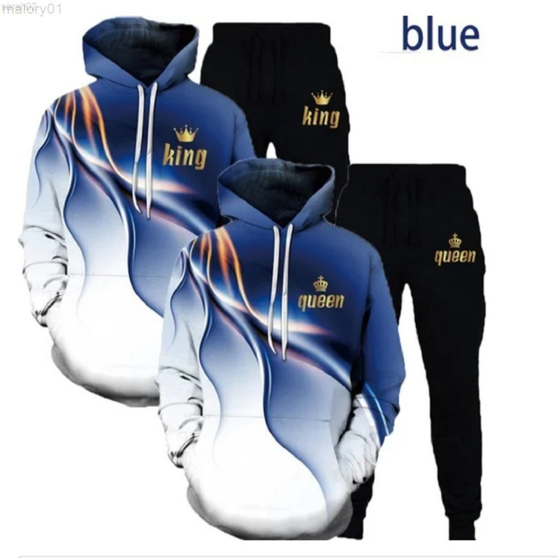 Large suit new king and queen 3D digital printing couple's sweater + trousers, Black
Large suit new king and queen 3D digital printing couple's sweater + trousers, Black