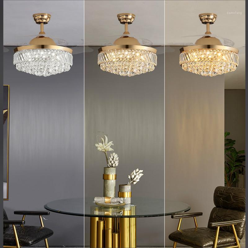 110V / 220V LED Crystal Ceiling Fans Modern Dining Room Ceiling Fans Light Simple Invisible Light1