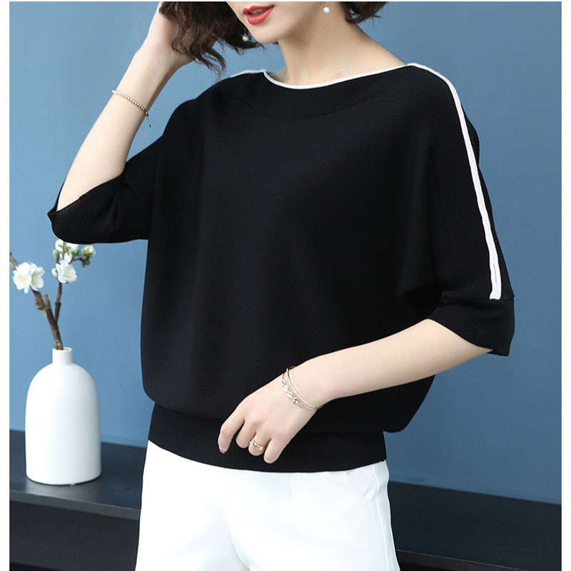 Loose Autumn Half Sleeve Female Pullover Sweater Casual Blue Tops Women Plus Size Knitted Korea Sweaters Ladies Thin Pull Top 201030