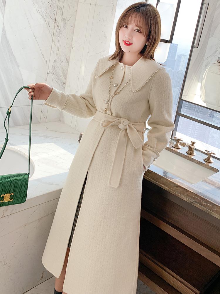 Fashion double-sided doll collar and beaded belt mid-length coat jacket women winter new style Plus sizes large size, White
Fashion double-sided doll collar and beaded belt mid-length coat jacket women winter new style Plus sizes large size, White