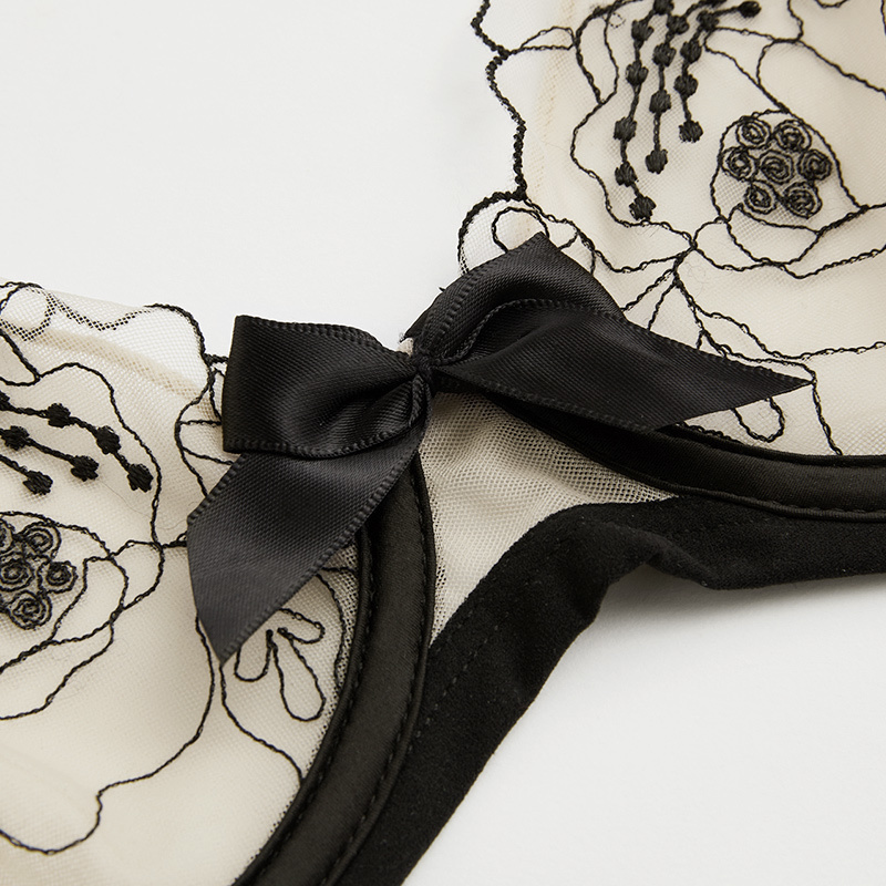 Shaonvmeiwu Ultrathin gauze sexy embroidery lace bra lingerie suit comfortable perspective breathable small chest women's bra T200602