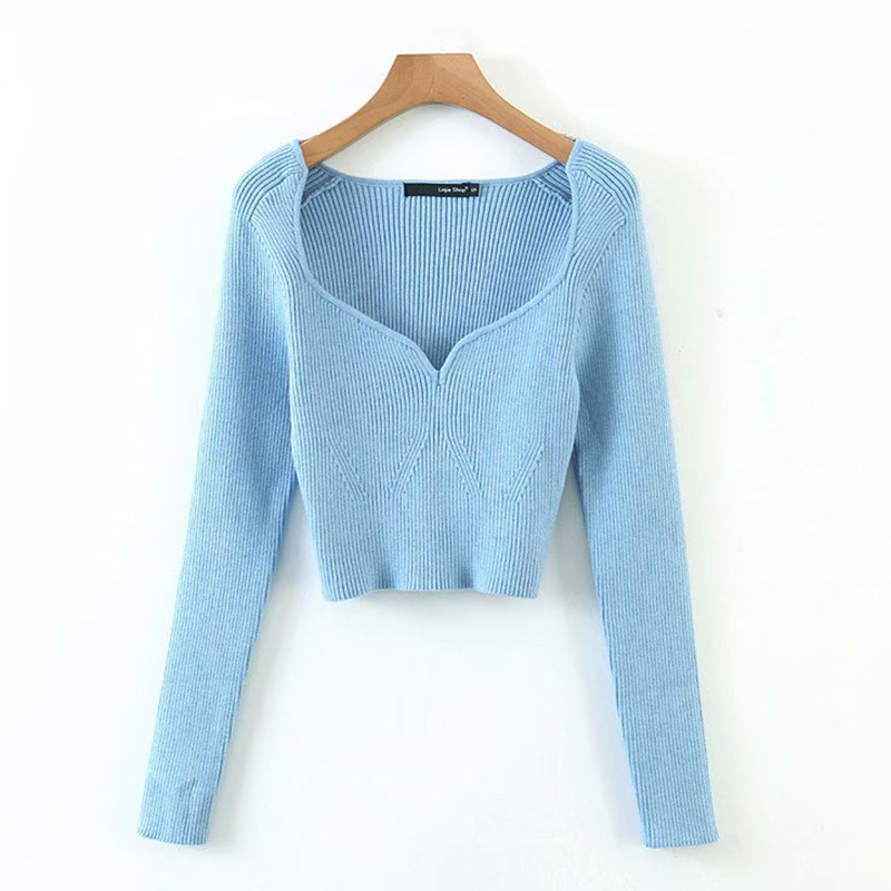 DEAT Autumn Short Square Collar Thin Knitted Pullovers Sweater Loose Fit V-Neck Long Sleeve Women New Fashion Tide 13U090 201017