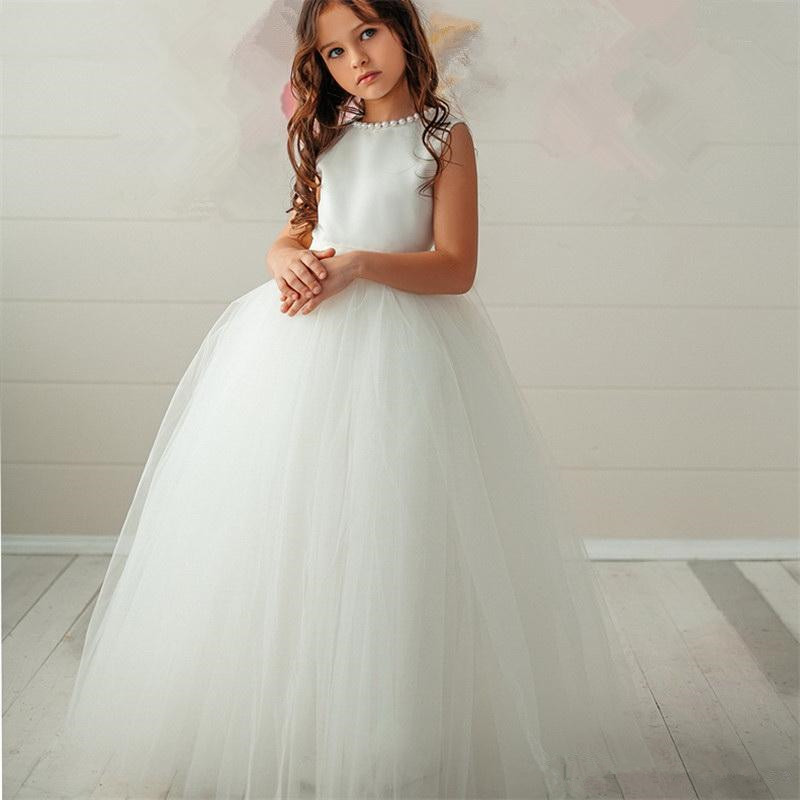 NEW Perspective Back Flower Girl Dresses Kids Organza Sleeves Princess Dresses Back Pearls Beading Communion Dress от DHgate WW