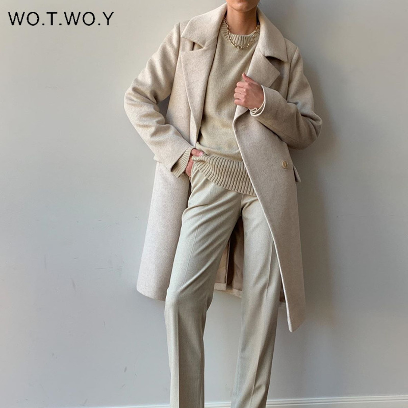 WOTWOY Elegant Knitted Cashmere Sweater Women Solid Loose Knitwear Pullovers Women Long Sleeve Basic Sweaters Female Jumper 201224