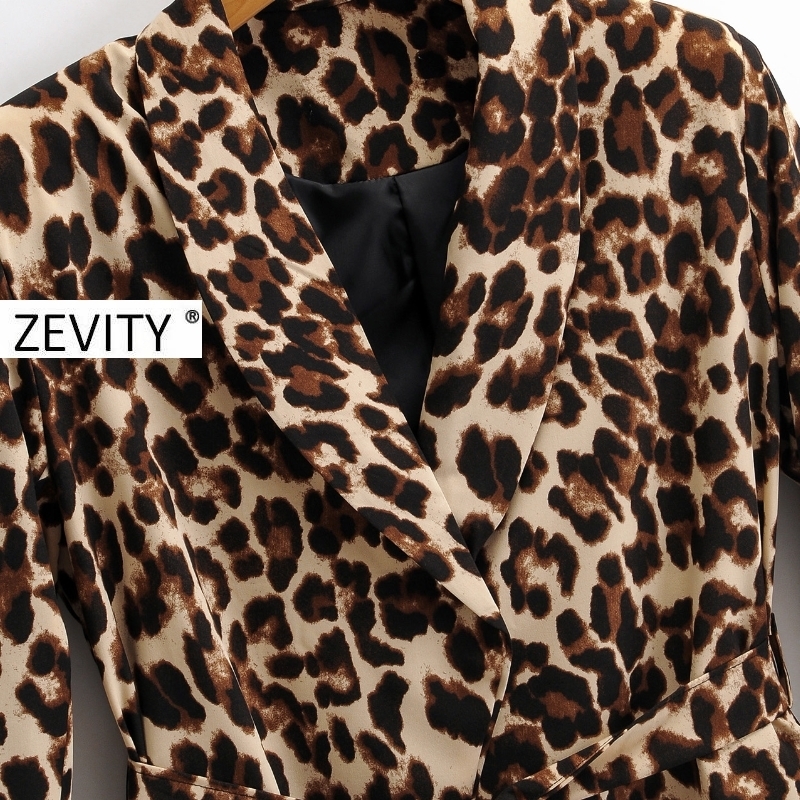 Zevity New women vintage leopard print blazer notched collar office ladies bow sashes causal stylish outwear suit coat tops C539 201114