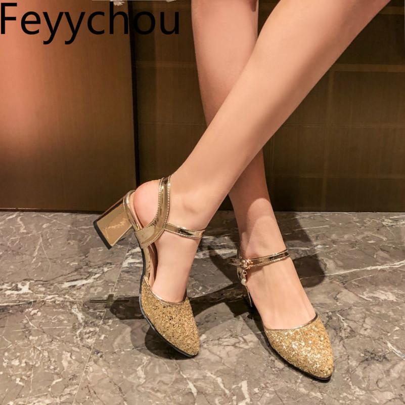 Women's Sandals High Heel Buckle Pointed Toe Thick Heels Sweet Sequined Cloth 2020 New Sexy Fashion Casual Summer Silver Gold
Women's Sandals High Heel Buckle Pointed Toe Thick Heels Sweet Sequined Cloth 2020 New Sexy Fashion Casual Summer Silver Gold