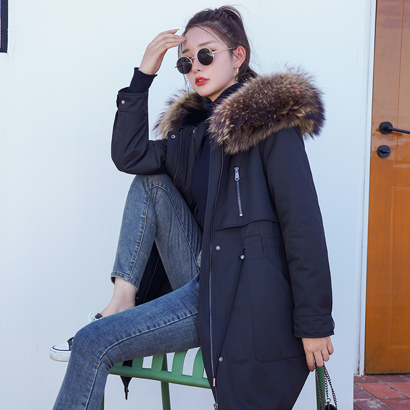 Parka Overcoat Women's Mid-length Raccoon Rabbit Detachable Liner Nick Winter Coat Women Real Fur 201031