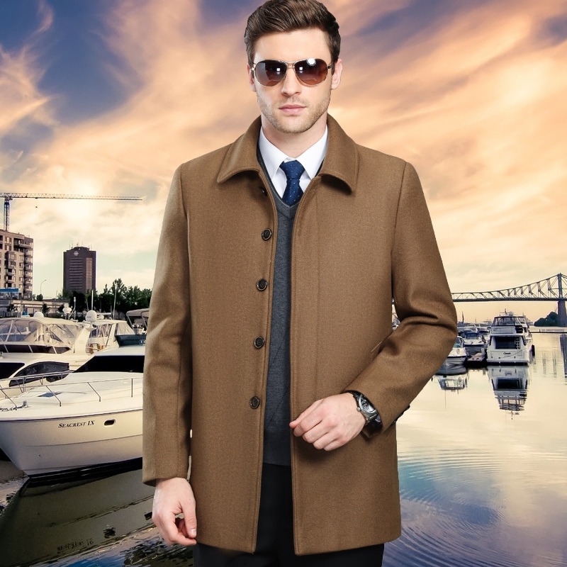 Mu Yuan Yang Spring And Autumn Woolen Men's Coats Turn-down Collar Casual Wool Men Jacket Middle Long Wool Blend 201223