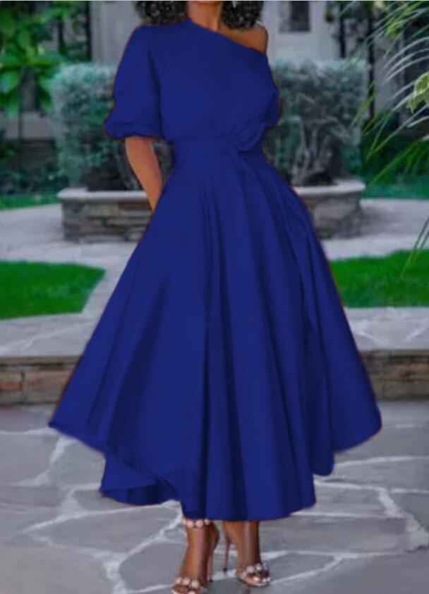 Women Dress One Shoulder Short Sleeve Maxi es High Waisted Big Swing Long Plus Size Summer Clothes For 210513