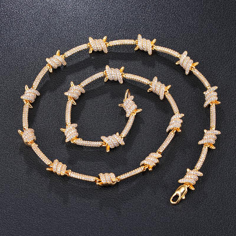 Chains D&Z 8mm Barbed Wire Necklace Solid Back Copper Chain With Zircon Stones Punk Style Gold Set Hip Hop Fashion Jewelry
Chains D&Z 8mm Barbed Wire Necklace Solid Back Copper Chain With Zircon Stones Punk Style Gold Set Hip Hop Fashion Jewelry