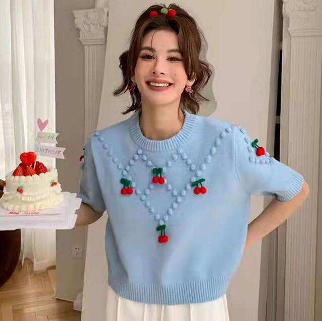 Women's T-Shirt 2022 New spring and autumn knit short sleeve top, Korean cherry design loose leisure, European and American fashion designer, 08
Women's T-Shirt 2022 New spring and autumn knit short sleeve top, Korean cherry design loose leisure, European and American fashion designer, 08
