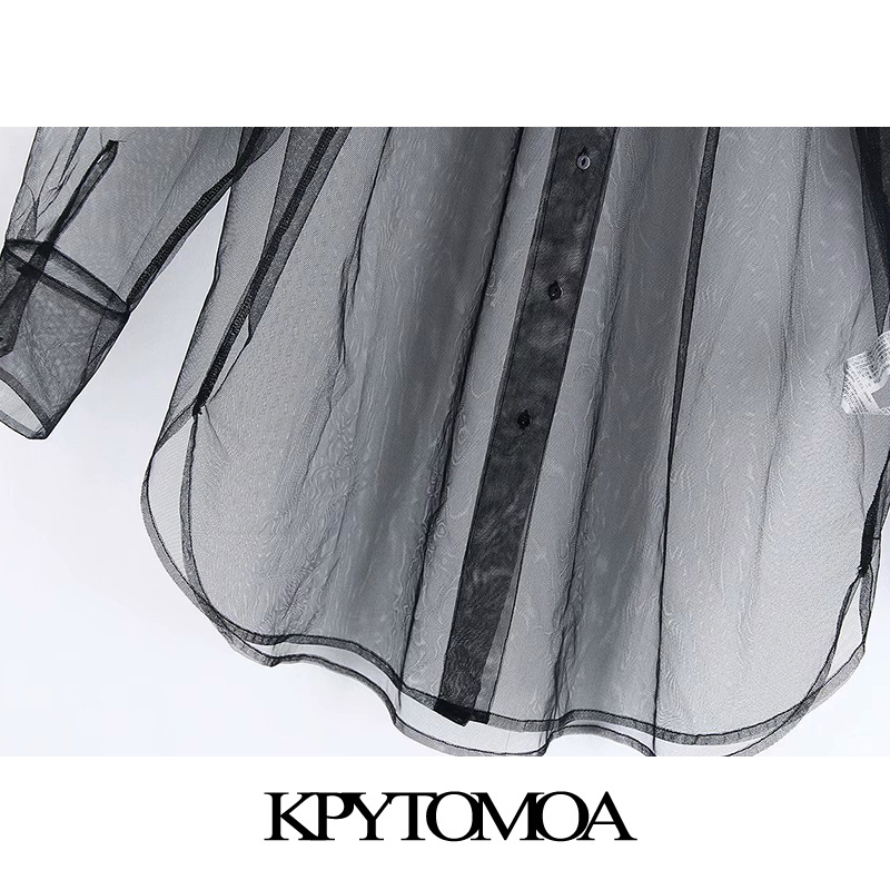 Vintage Sexy Transparent Oversized Long Style Mesh Blouses Women 2020 Fashion Long Sleeve See Through Female Shirts Chi Tops T200321