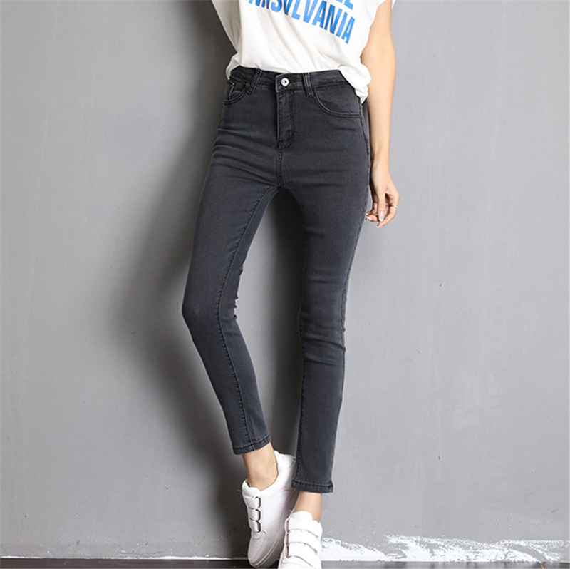 Women Stretch High Waist Oversized Skinny Jeans Lady Students Plus Size Streetwear Black Pants Tight Autumn Slim Trousers 201029
