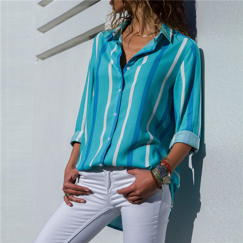 Aachoae Chiffon Blouse Women Long Sleeve Striped Shirt Turn Down Collar Office Shirt Casual Tops Blusas Femininas Plus Size 201130