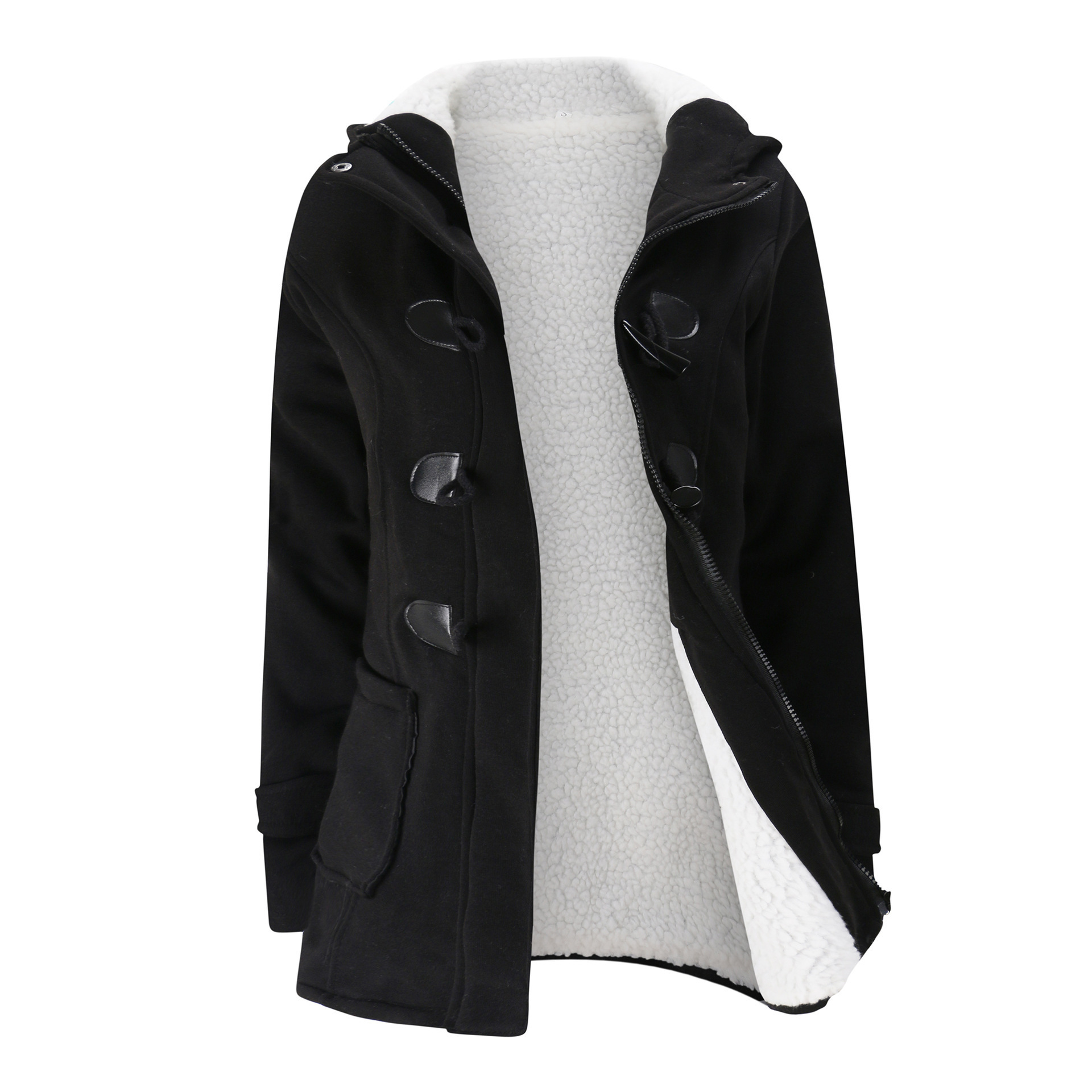 Hooded Jacket Winter Women Wool Blend Coats Winter Horn Leather Buckle Parka Outerwear Female Clothes Plus Size 3XL 5XL 201027