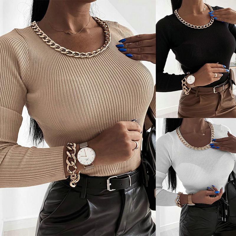 Fashion Women Spring Autumn Blouse Chain Decor O-Neck Long Sleeve Solid Sexy Party Slim Pullovers Tops Leisure All Match Shirts, Khaki
Fashion Women Spring Autumn Blouse Chain Decor O-Neck Long Sleeve Solid Sexy Party Slim Pullovers Tops Leisure All Match Shirts, Khaki