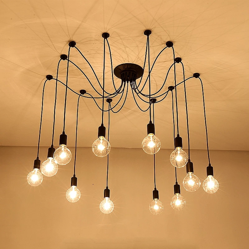 LED Chandelier DIY Art Spider Ceiling Lamp Fixture Light Hanging Nordic Retro Edison Bulb Vintage Loft Antique