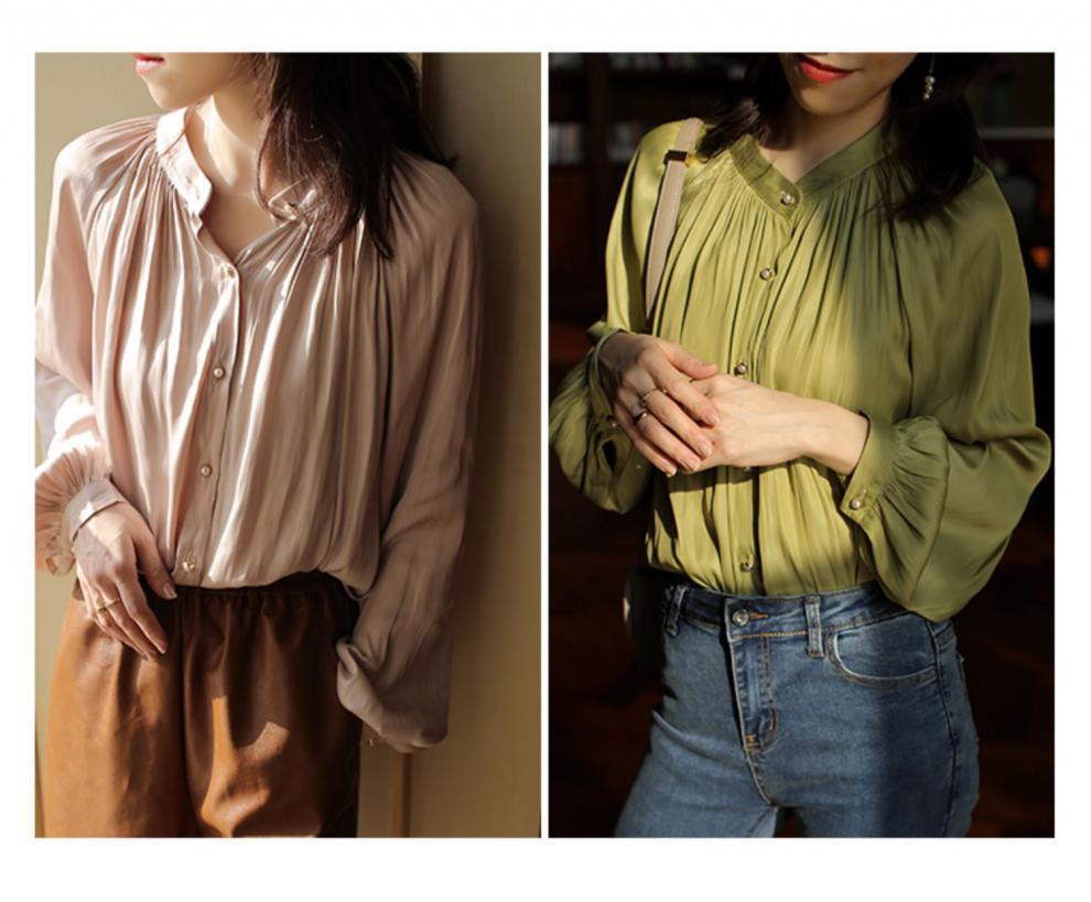 CMAZ Women Blouses 2020 Spring Summer Shirts Solid Oneck Vintage Lady Office Tops CMAZ1002 T200505