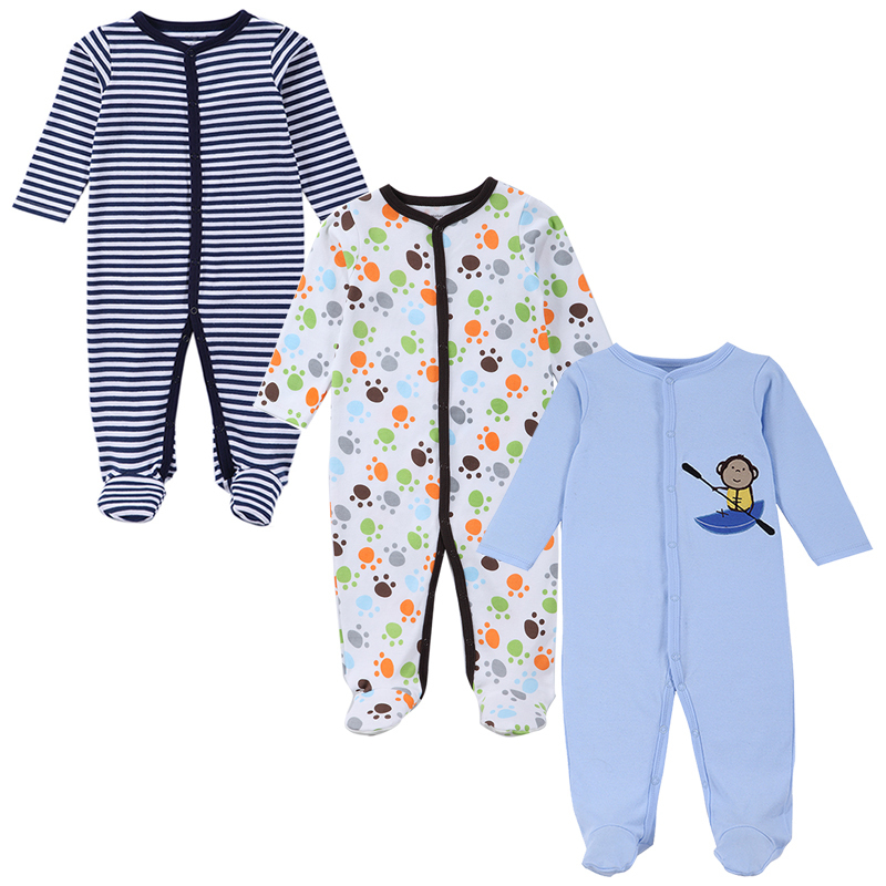 3 PCS Mother Nest Baby Romper Long Sleeves 100% Cotton Baby Pajamas Cartoon Printed Newborn Baby Girls Boys Clothes 201028