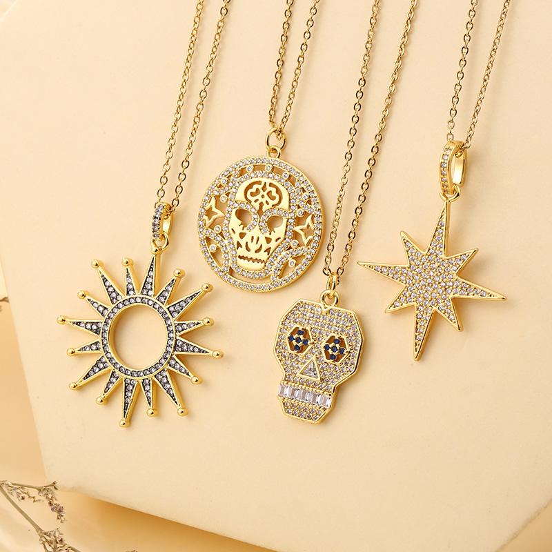 Punk Stainless Steel Chain Copper Zircon Skull Sun Six-pointed Star Pendant Necklace For Women Man Street Hip Hop Jewelry
Punk Stainless Steel Chain Copper Zircon Skull Sun Six-pointed Star Pendant Necklace For Women Man Street Hip Hop Jewelry