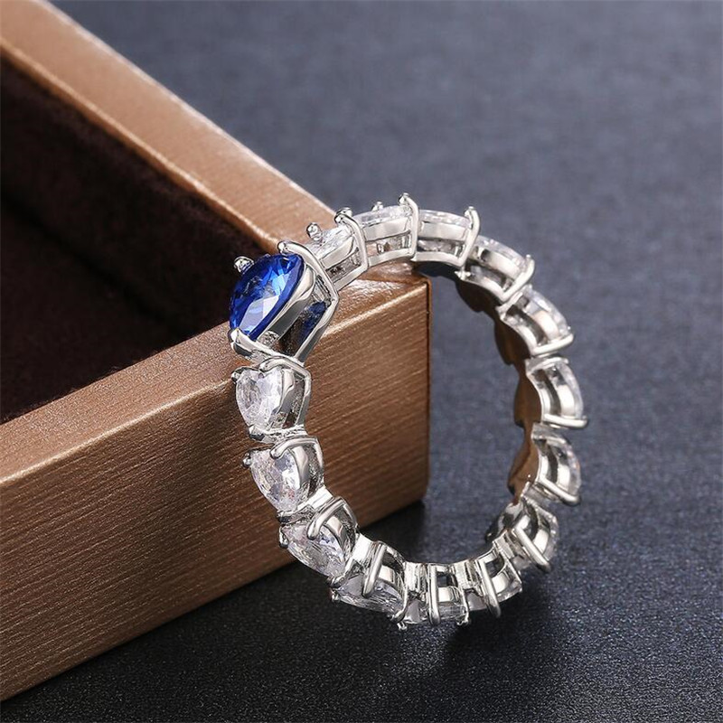 Sterg Sier Heart-Shaped Blue Sapphire Wedding Ring