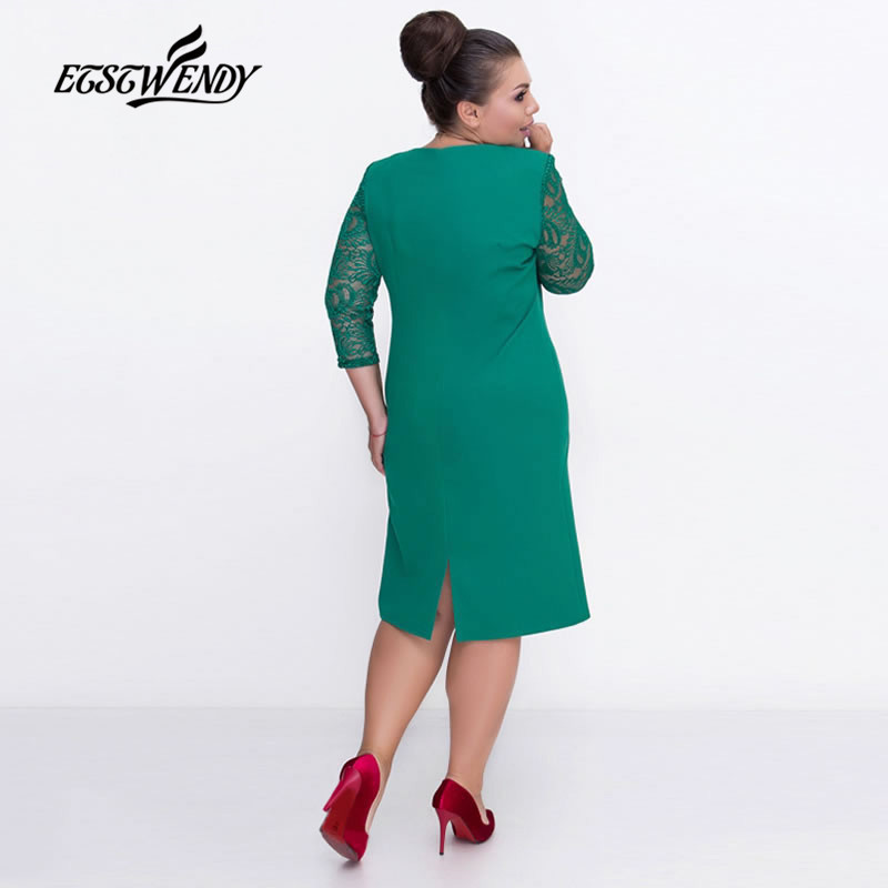 Big Size Elegant Long sleeves Patchwork Lace Dress L6XL Spring Dress Women Dresses Plus Size Women Clothing Vestidos T200319
