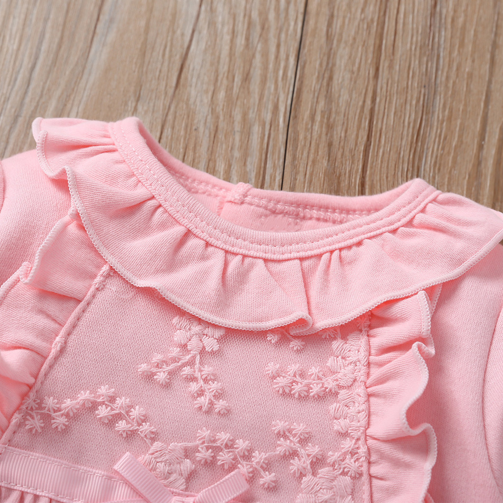 Winter Newborn baby girl clothes 0 3 months Newborn Infant Baby Girls Solid Ruffles Floral Romper Jumpsuit+Hat Outfits Sets 201027