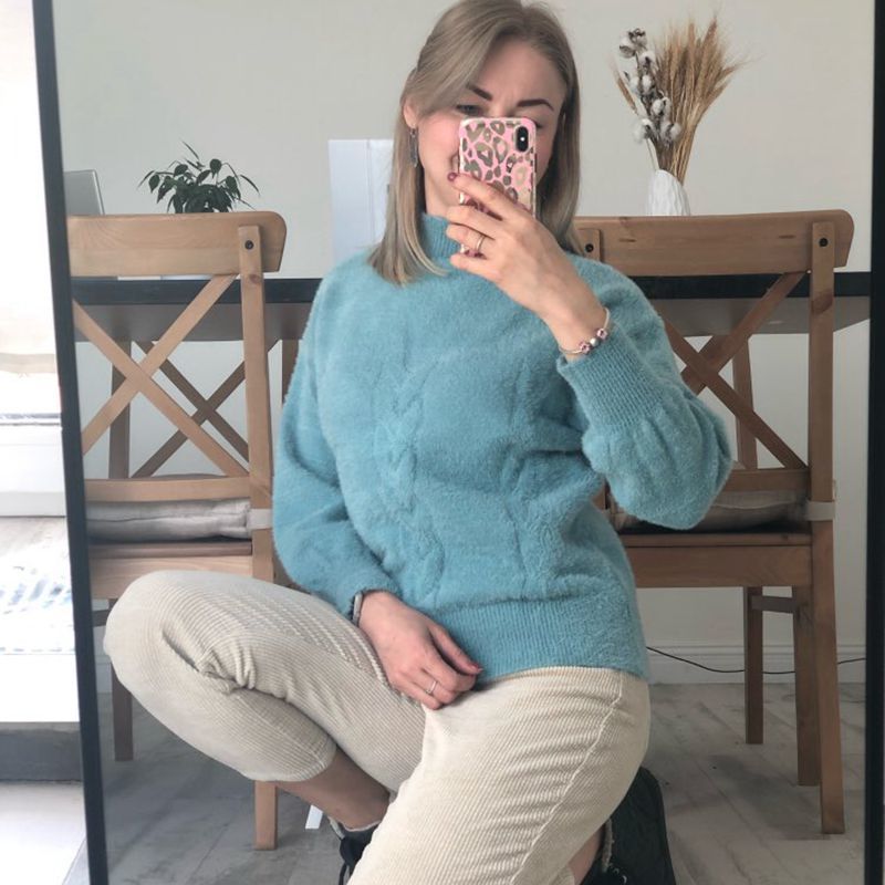 GIGOGOU Women Pullover Sweater Mink cashmere Winter Crew Neck Pullover Tops Chic Lady Jumper Christmas Knitwear Sweaters 201225