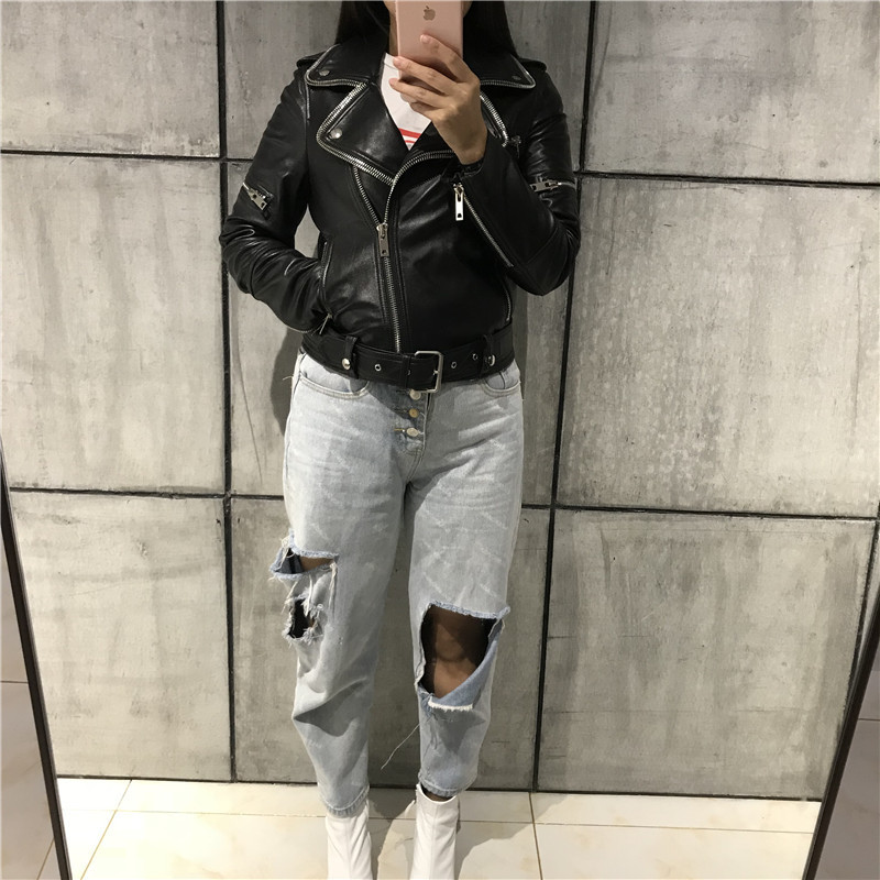 ladies real leather jacket women quality genuine leather jacket moto&biker leather jacket 201030