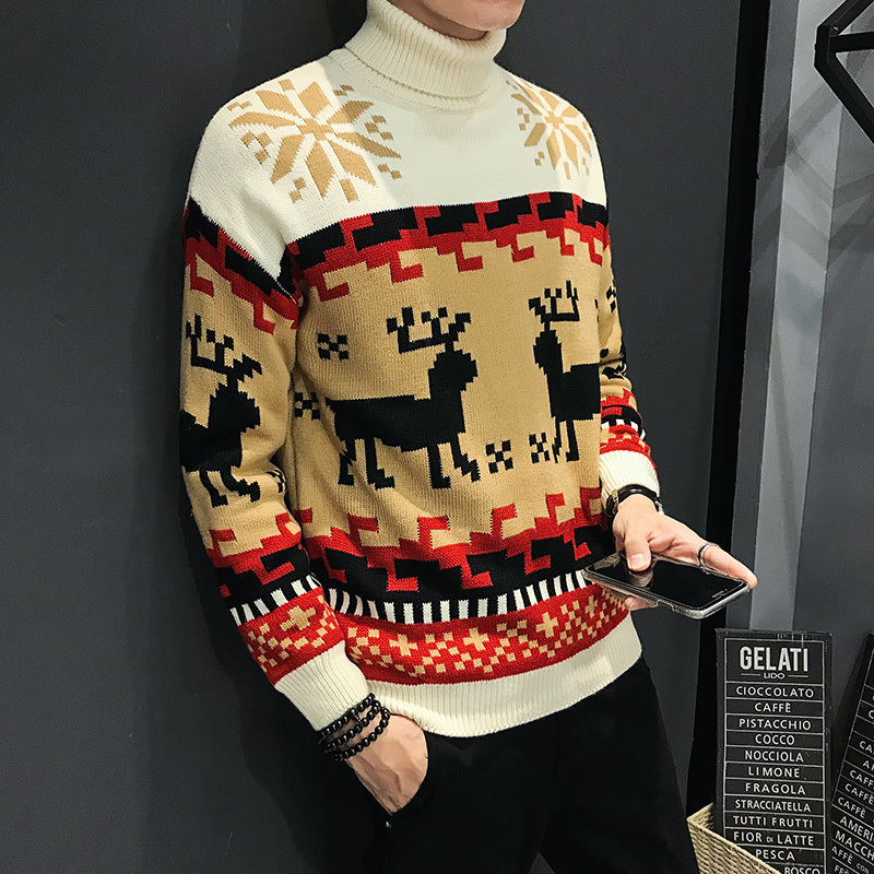 Autumn Fashion Sweater Men Sika Deer Pattern Retro Sweater Men Female Casual Knitted Pullovers Christmas Gift Male Pull Sweter 201125