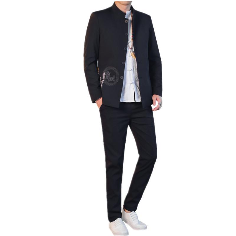 2020 New Fashion Male Stand-up Collar Suit Two-piece Chinese Style Business Casual Set Slim Fit Mens Embroidered Blazer and Pant, Black
2020 New Fashion Male Stand-up Collar Suit Two-piece Chinese Style Business Casual Set Slim Fit Mens Embroidered Blazer and Pant, Black