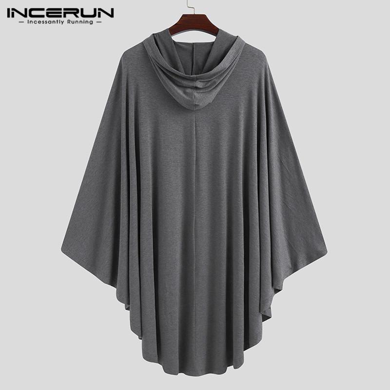 Men Solid Color Cloak Hoodies Loose Irregular Leisure Hooded Sweatshirts INCERUN Mens Fashion Cape Pluvial Streetwear 5XL1