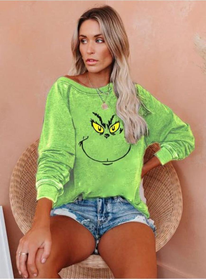 Lpopengl Autumn Winter Funny Grinch Ugly Christmas Casual Hoodie Sweatshirts Long Sleeve Crewneck Women Pullovers Kawaii Tops 201202