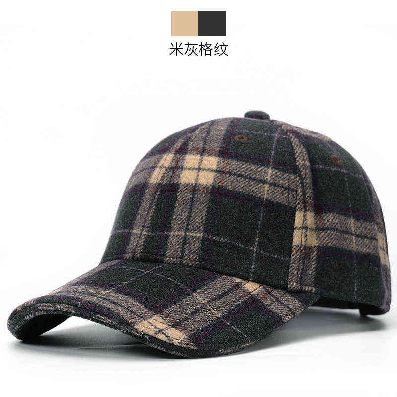 Women and Men Winter Outdoors Warm Felt Peaked Caps Dad Casual Thick Casquette Adult Plaid Wool Baseball Hats 5562cm 220111