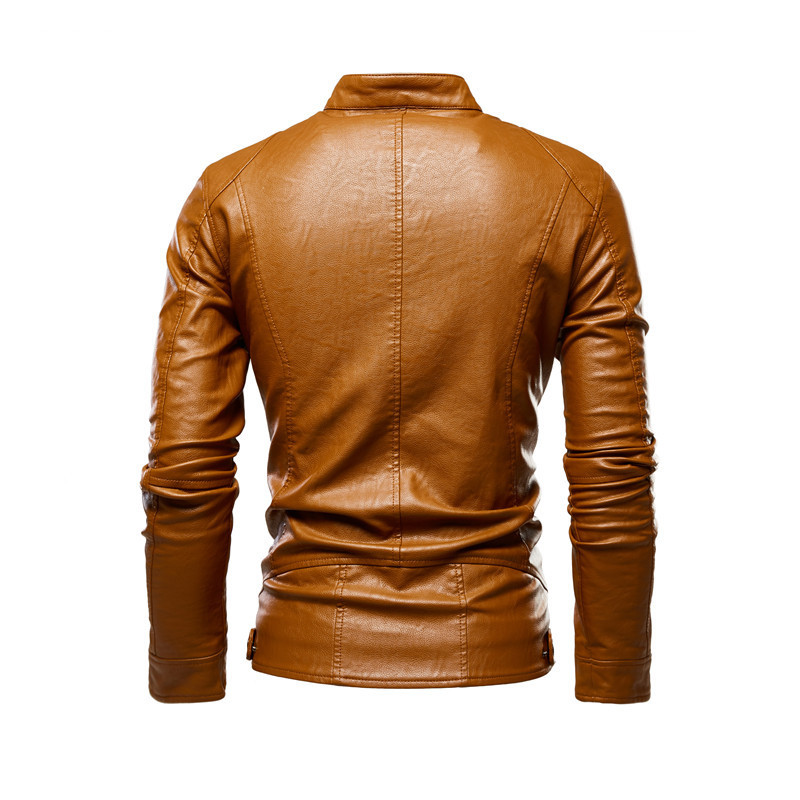 Men's Fleece Biker Leather Jackets Men Simple Style Stand Collar Jacket Coats Male Faux Leather Bomber Outwear Coat Man 201127