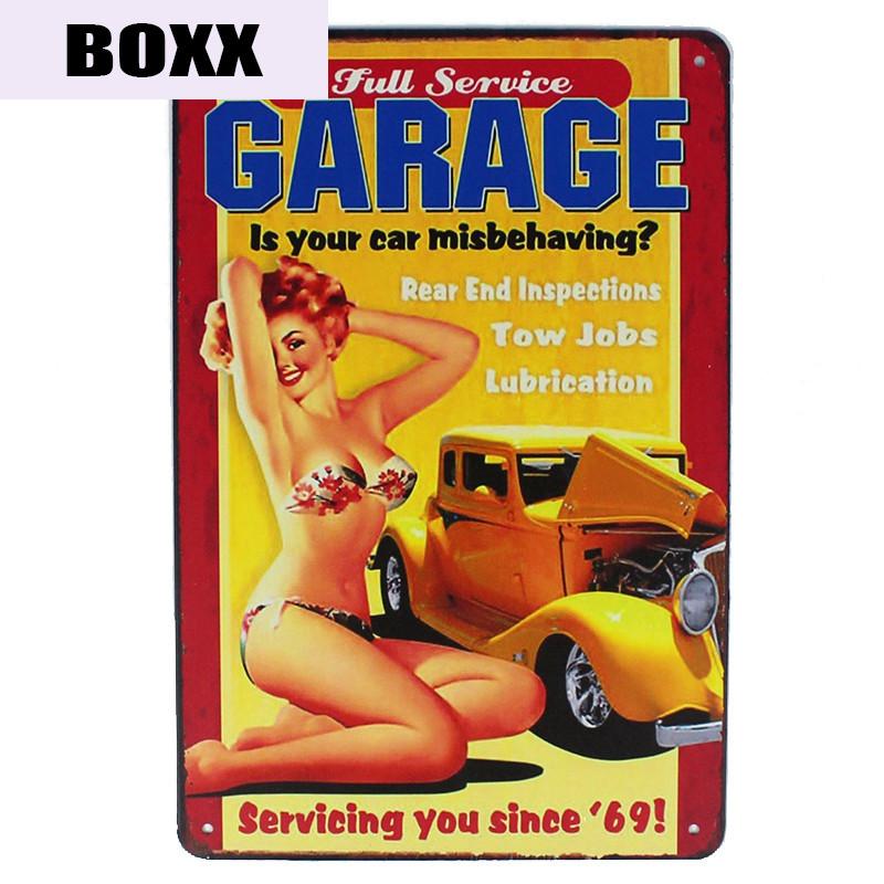 Vintage Pin Up Sexy Girl With Car Bus Truck Train Poster Sexy Lady Metal Signs Garage Home Wall Decor Living Bar Pub Club Retro Plate Size 30X20cm