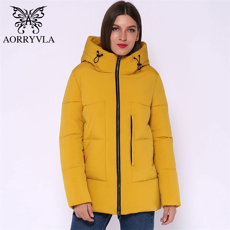 AORRYVLA New Women's Winter Jacket 5 Colors Solid Cotton Padded Parka Hooded Short Length Thick Warm Fashion Female Jacket 201217