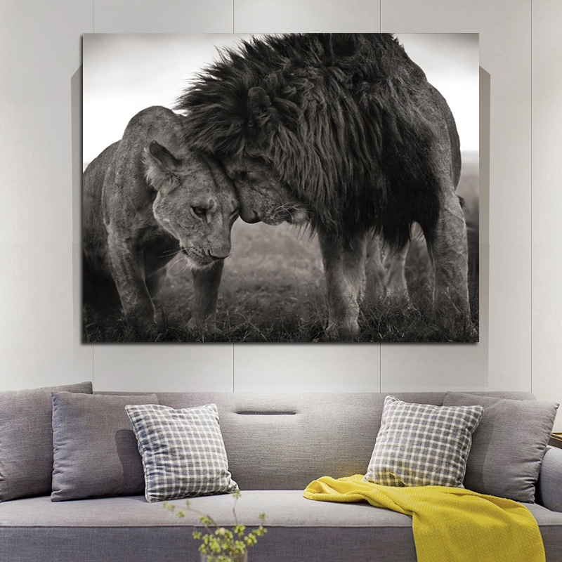 Lion head to head black and white canvas art fashion painting posters and prints Scandinavian Cuadros wall art pictures living room interior minimalis