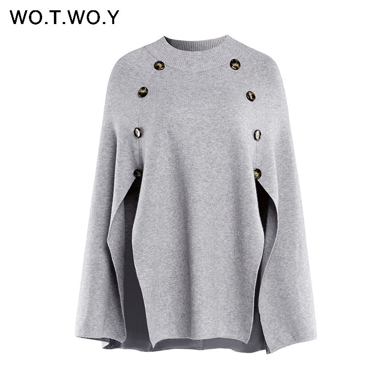 WOTWOY Knitted Cloak Sweater Women Casual Loose Shawl Autumn Winter Streetwear Poncho Women Sweater And Pullovers Plus Size T200128