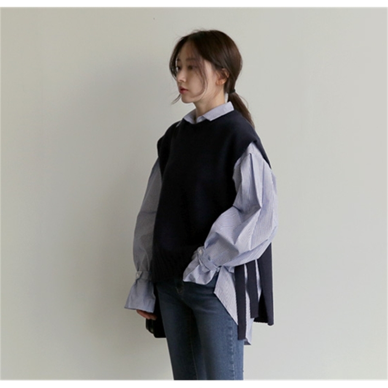 loose sleeveless sweater spring autumn Women vest sweaters knitting vest joker knitted vest wool oversize Girls Pullover 201031