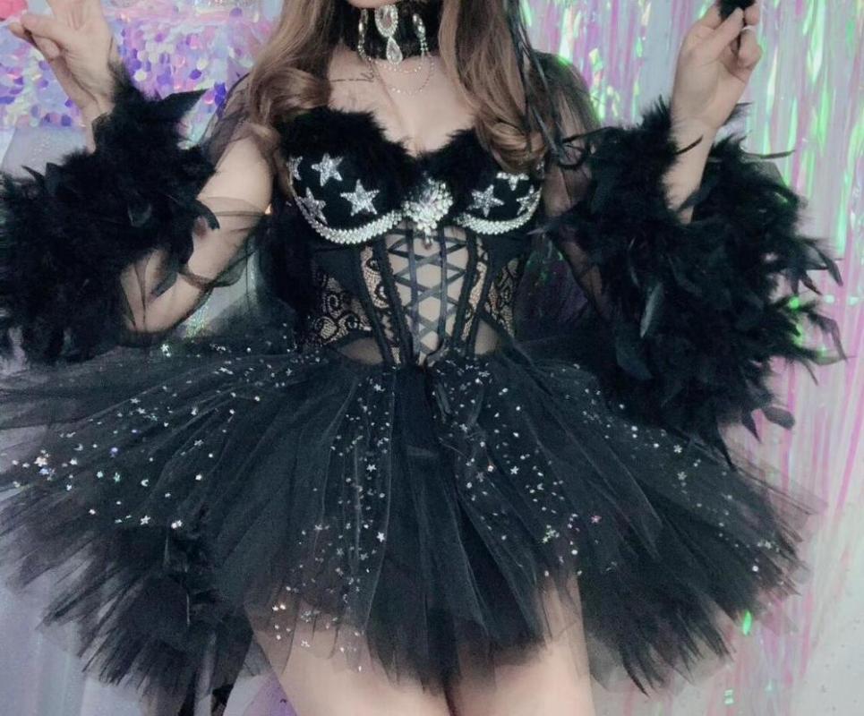 See Through Rhinestones Black Feather Long Sleeve Bodysuit Skirt Outfit Set Birthday Celebrate Outfit Bar Women Dance Set, Black set
See Through Rhinestones Black Feather Long Sleeve Bodysuit Skirt Outfit Set Birthday Celebrate Outfit Bar Women Dance Set, Black set