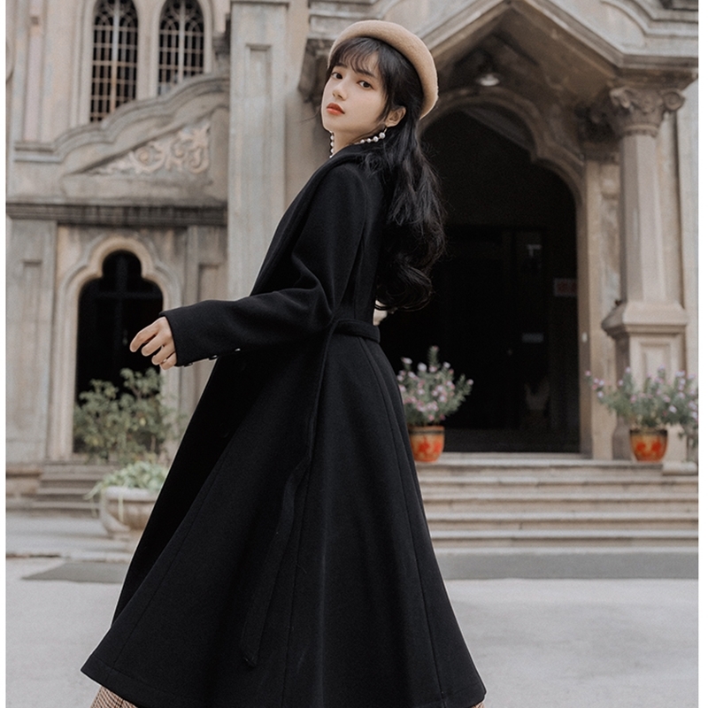 French retro Hepburn little woolen coat girl students' thick woolen coat 201216