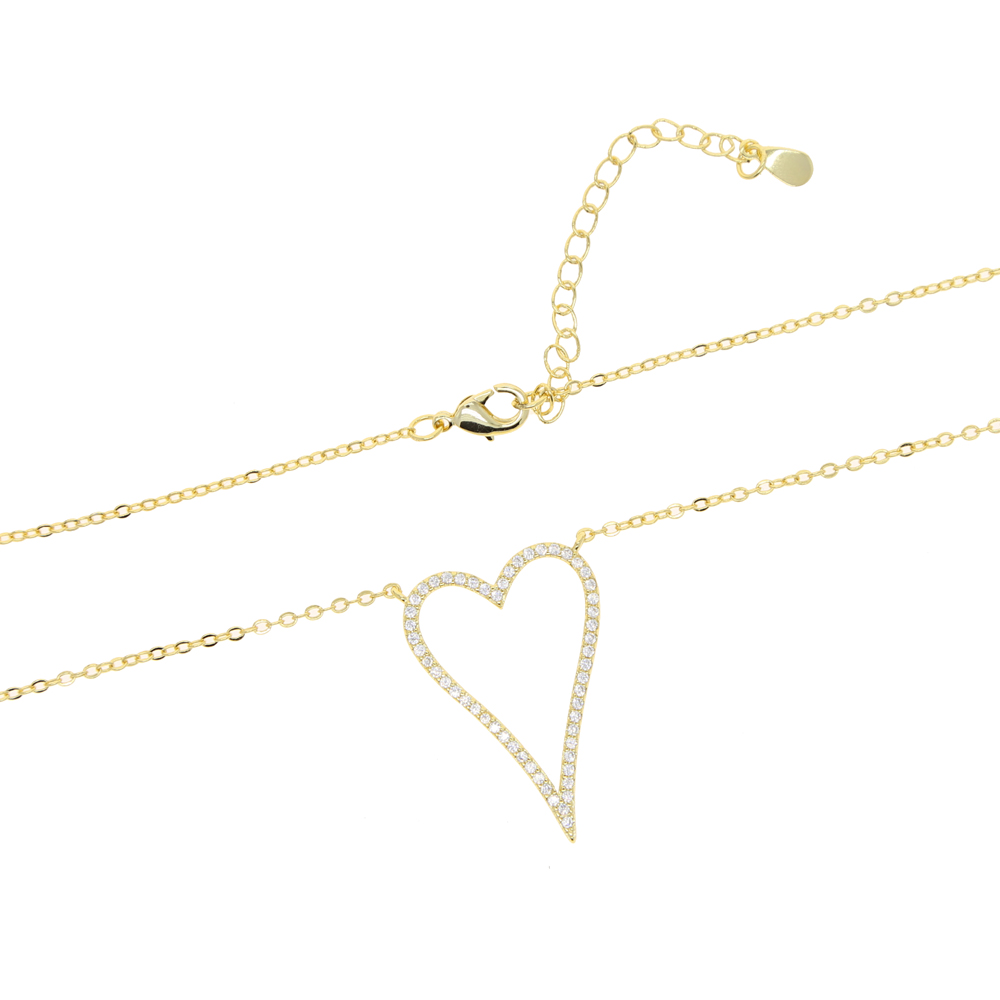 New styles Heart Pendant Iced Out Bling Lovely Heart Charm Open Link Chain Statement Necklace 41+5cm Women wedding Jewelry Gift