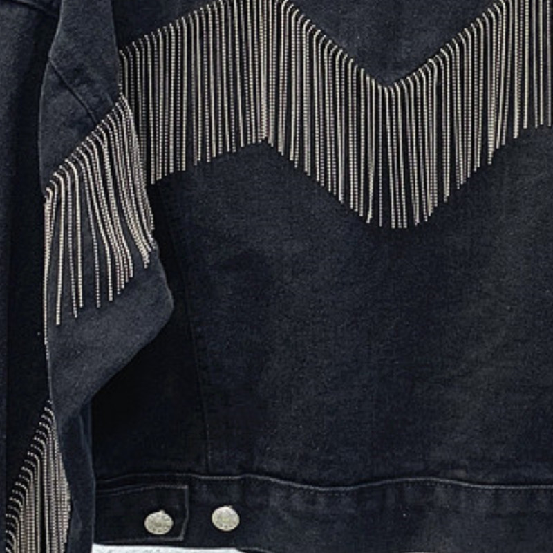 Spring Blue Harajuku Denim Short Jacket Women Fall Chains Fringe Loose High-Waist Jean Clothes Woman Black Students Coat 201106