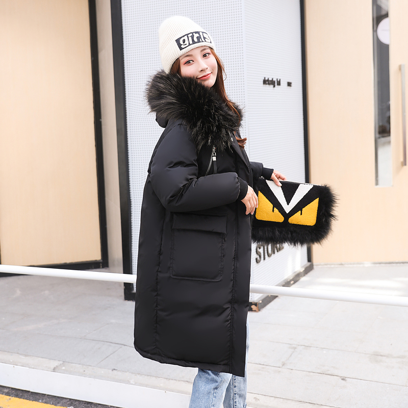 Thicken Warm Fur Collar Winter Jacket Women Casual Medium Long Hooded Coat Female Office Lady 201027